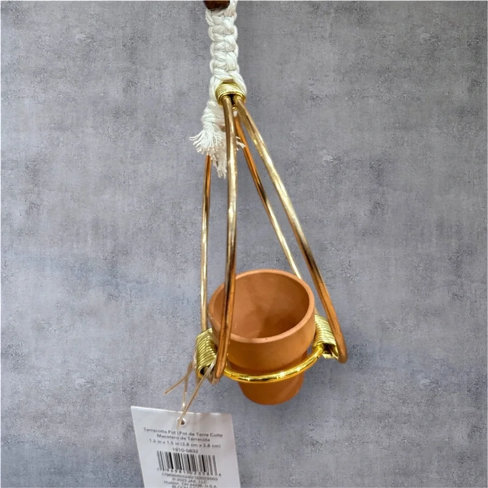 Tiny Tan and Gold Hanging Planter